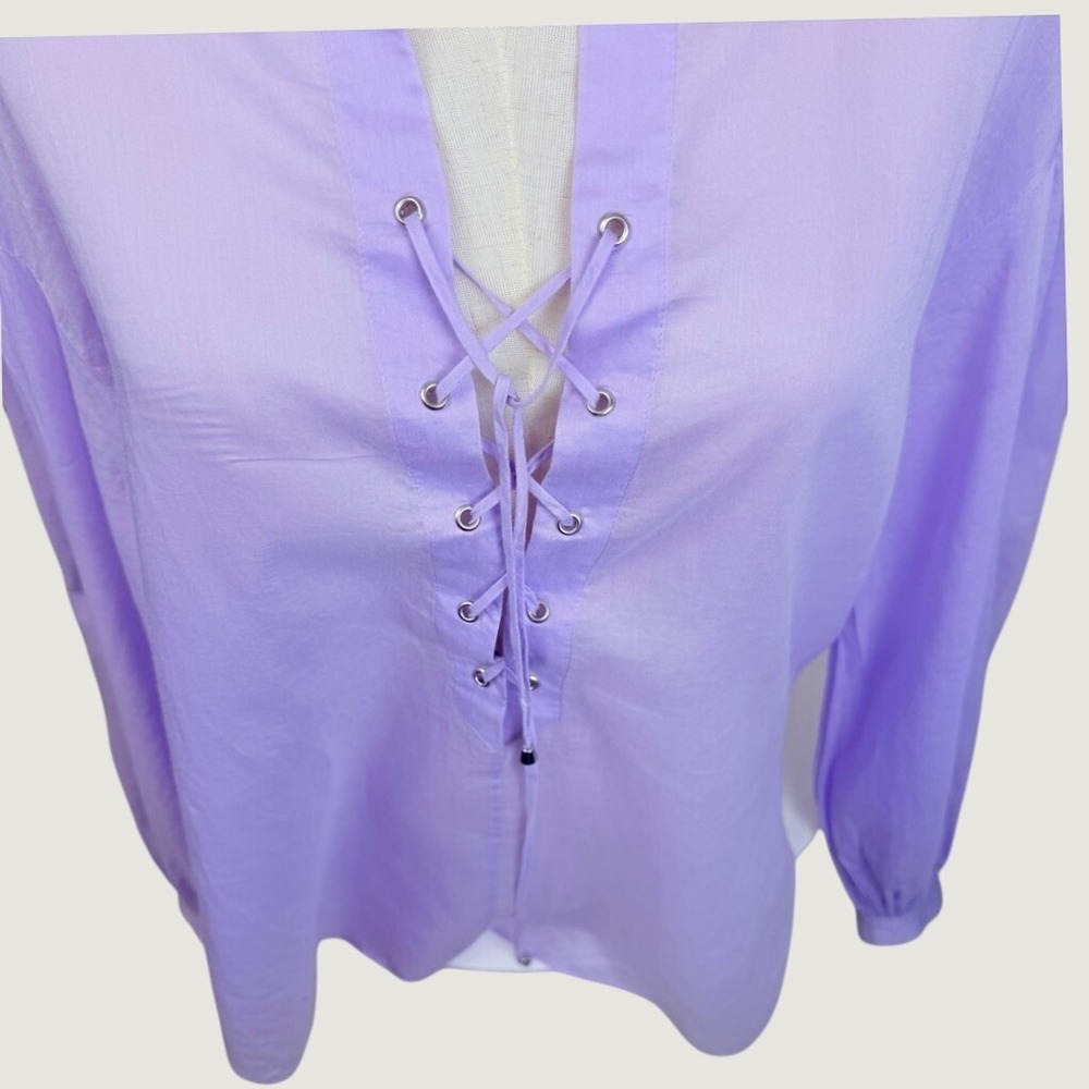 DOROTHEE SCHUMACHER Lilac LaceUp Relaxed Tissu Cotton Blouse Boho Luxe Coastal M